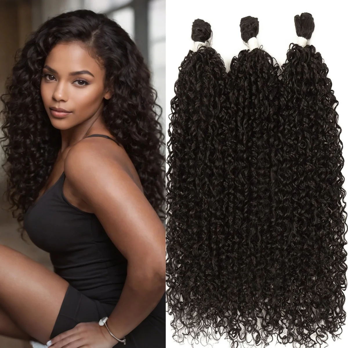 

3 пучка по 150 г синтетических монгольских кудрявых волос для наращивания, свободные локоны, органические волокна для париков или причесок