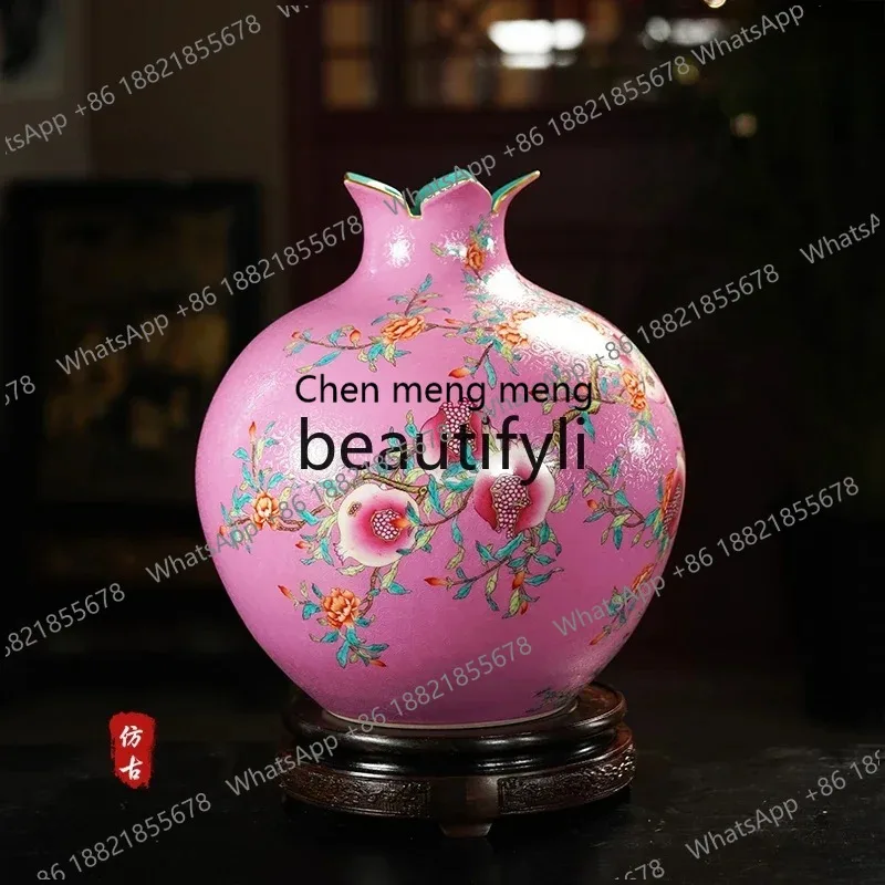 

Jingdezhen ceramic vase hand-painted flower and bird pattern pomegranate vase Chinese ornament decoration office living r X
