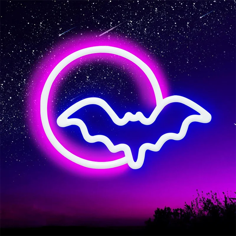 Halloween Bat Neon Sign,USB or 3-AA Battery Moon Neon Lights,LED Table Decoration, Bedroom Wall, Birthday Gift, Festival