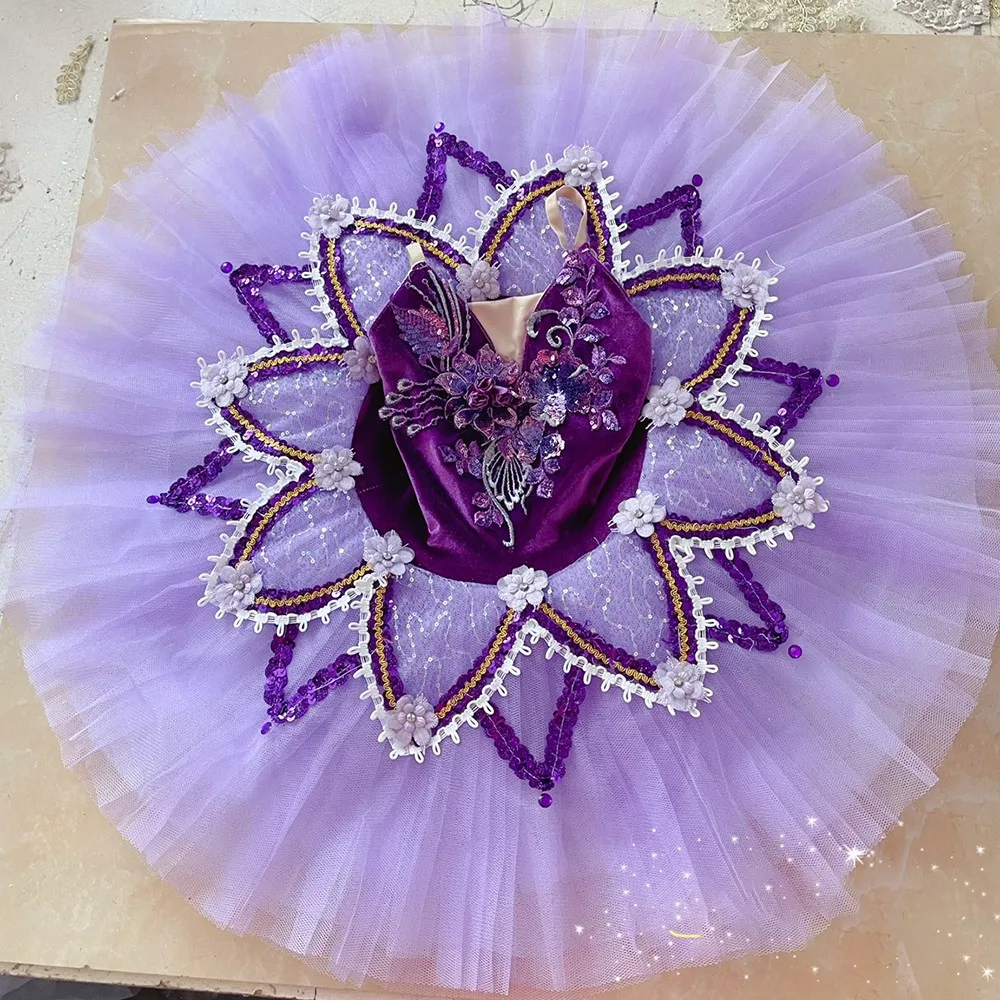 Purple Ballet Tutu Skirt Girls Women Sequined Professional Ballet Dress Competition Dance Costumes Platter Tutu Ballerina Wear