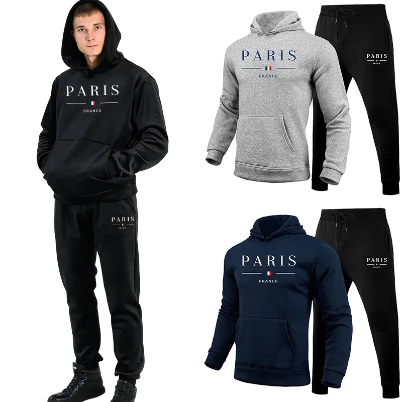 

Fashion Mens Tracksuit Casual Printing Hooded Sweatshirt Sweatpants Set Outdoors Sports Jogging Mens Clothing Street Sportswear