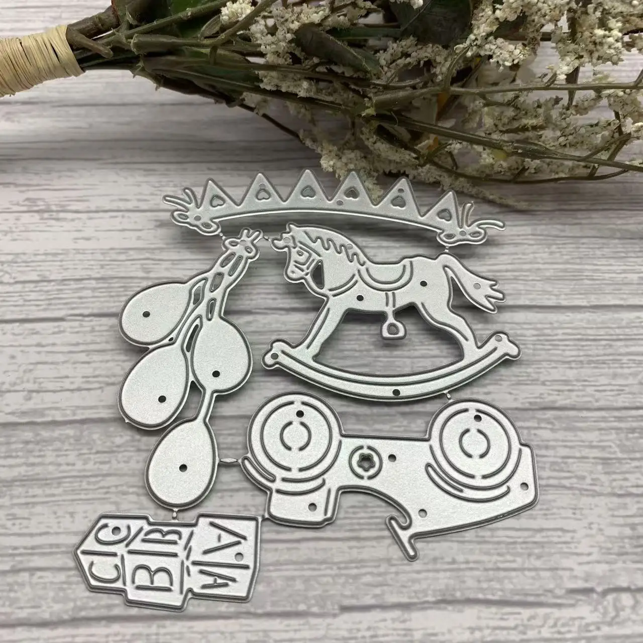Cute Rocking Horse Balloon Crown Set Metal Cutting Dies Theme DIY Scrapbooking Card Craft Dies
