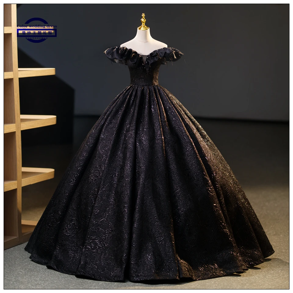 black bubble sleeve ball gown medieval dress Renaissance gown queen Victorian Belle Ball gown