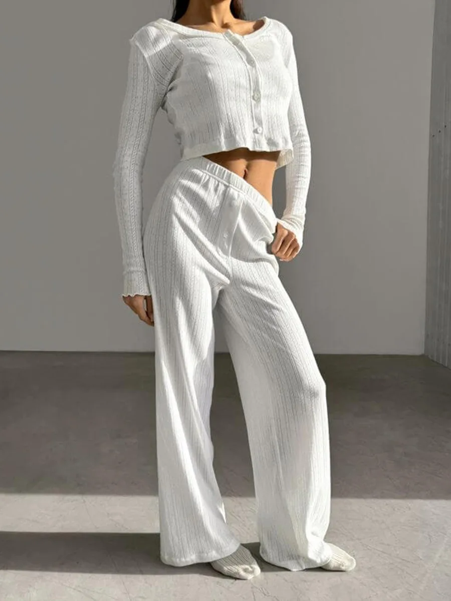 Wolfeel 2025 Spring New Jacquard Womens Cardigan Long Sleeve Underwear Pants Pajama Three Piece Set Loungewear Pajama Sets