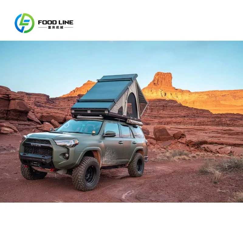 Customized Camping Triangle Car Rooftop Tent Hard Clamshell Black Gray Aluminum 2 Person Hard Shell Roof Top Tent