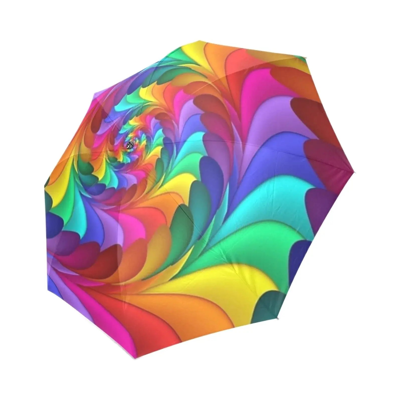 Psychedelic Rainbow Manual Tri-Fold Umbrella, 8 Ribs, One-Side Printing, Anti UV Umbrella