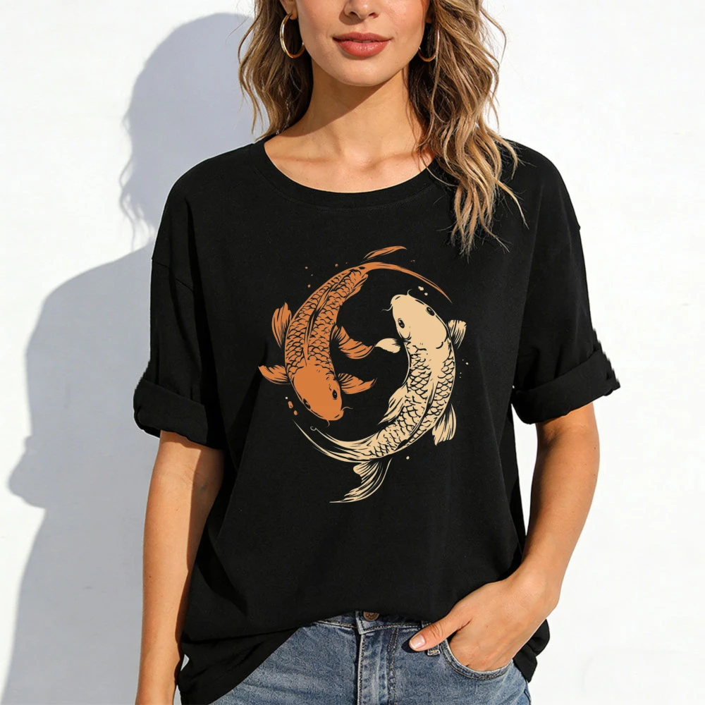 Sushi Shirt Women Yin Yang Japan Top Spiritual Zen Short Sleeve Tops Boho Style Esoteric Print Vintage Motif for Women tops