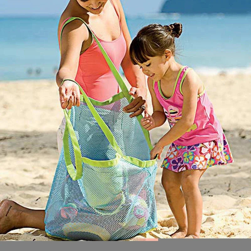 Tas jaring portabel untuk anak-anak, tas penyimpanan mainan mandi anak-anak, tas pantai besar untuk handuk, tas riasan kosmetik wanita