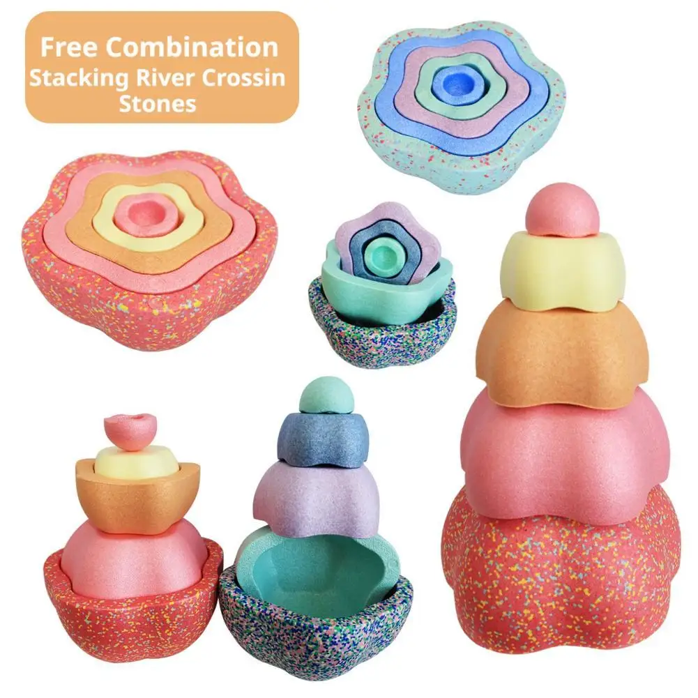Flower Stepping Stones for Kids Non-Slip Balance River Stone Creative Montessori Stacking Toys Indoor Outdoor Obstacle Course