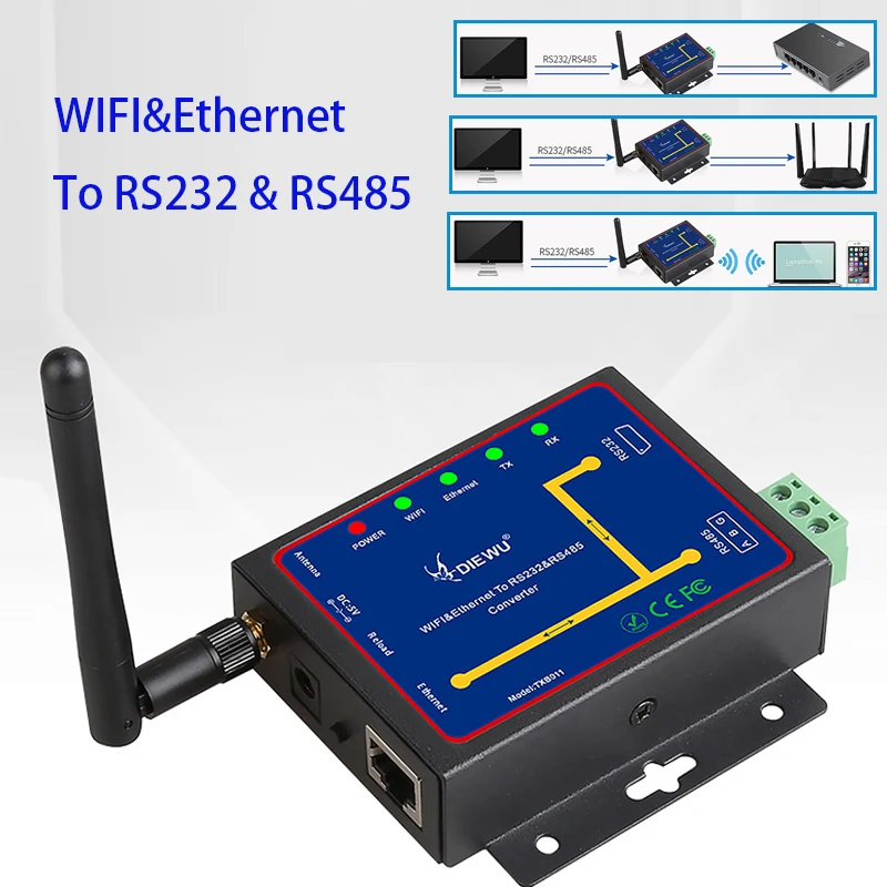 Wifi & Ethernet RJ45 To RS232 RS485 converter Serial To Ethernet Interface WIFI Serial Server RJ-45 LAN Adapter network Switch