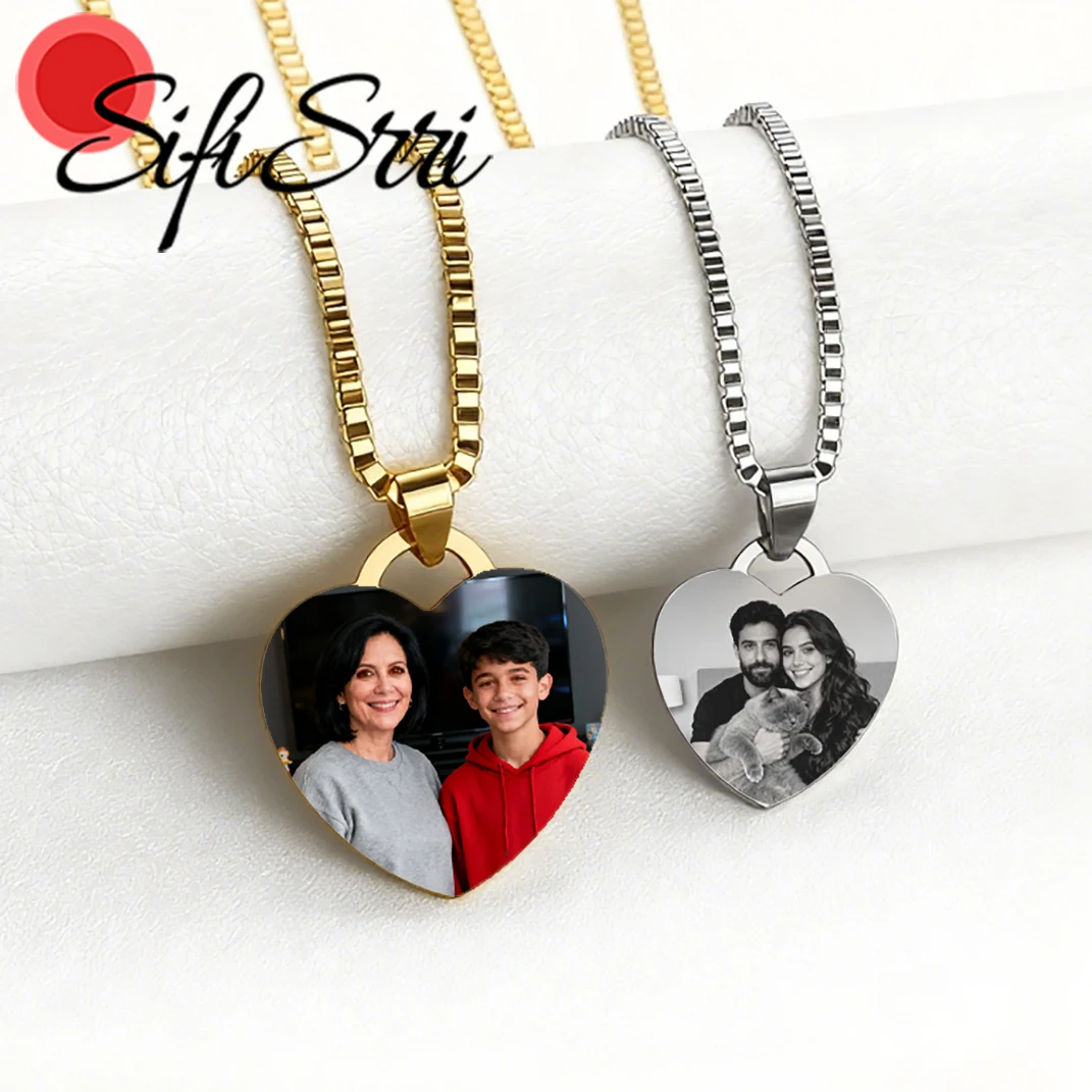 

Sifisrri Engrave Picture Name Heart Necklace For Women Stainless Steel Jewelry Custom Color Photo Personalized Christmas Gift
