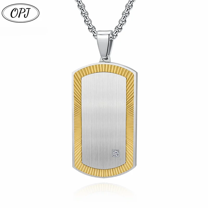 Wholesale Laser Engraved Blank Necklace Brushed Stainless Steel Rectangle Pendent with Zircon Fashion Simple Necklace for Men