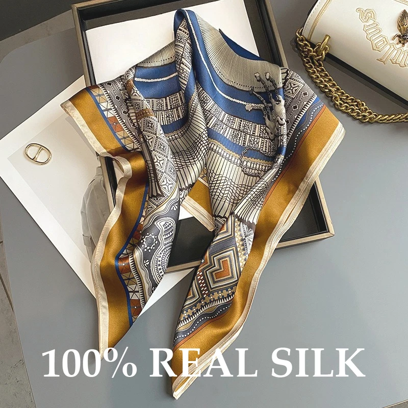 

New Luxury Fashion 65cm Square 100% Real Silk Scarf Women Ladies Wrap Shawl Bandana Small Kerchief Foulard Female Summer Scarves