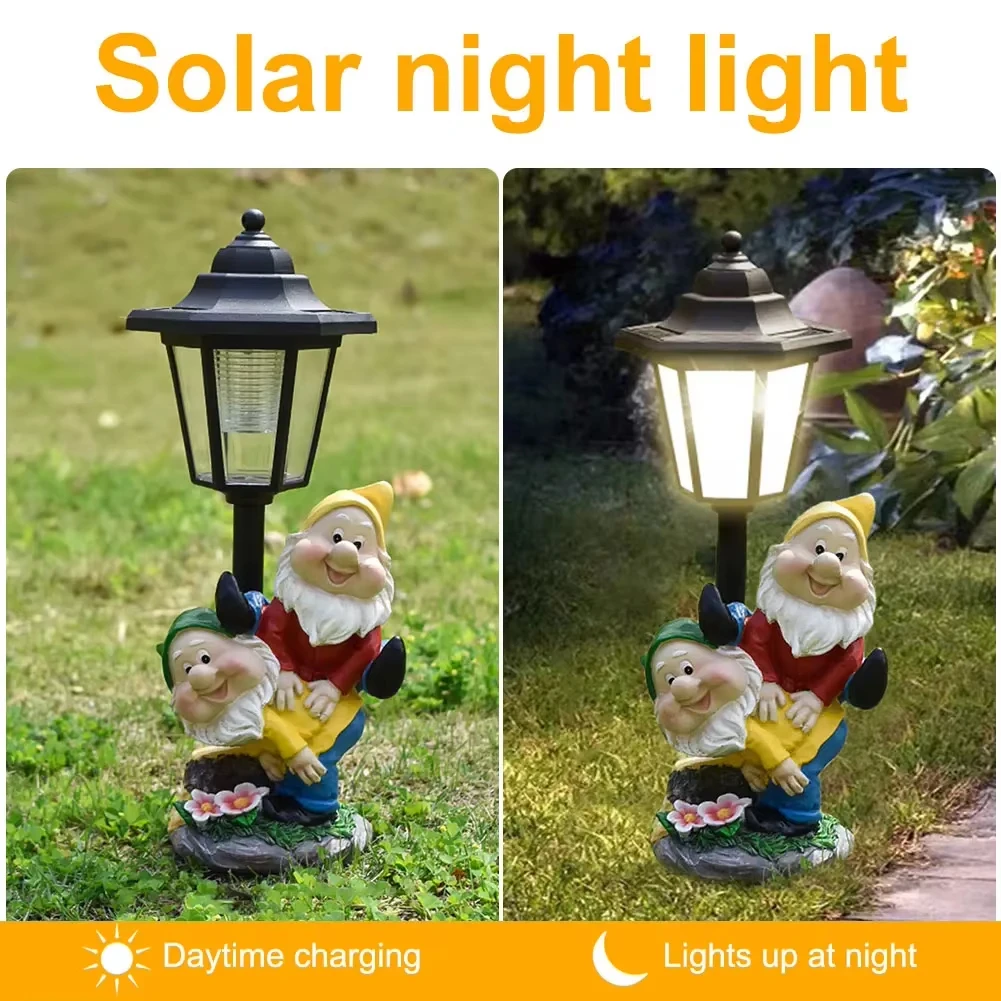 Garden Lamp Resin CuteSolar Hexagonal  Figurine Light Animal/ Child/ Gnome Decorative Lamp Lawn Courtyard Garden Decoration view 2