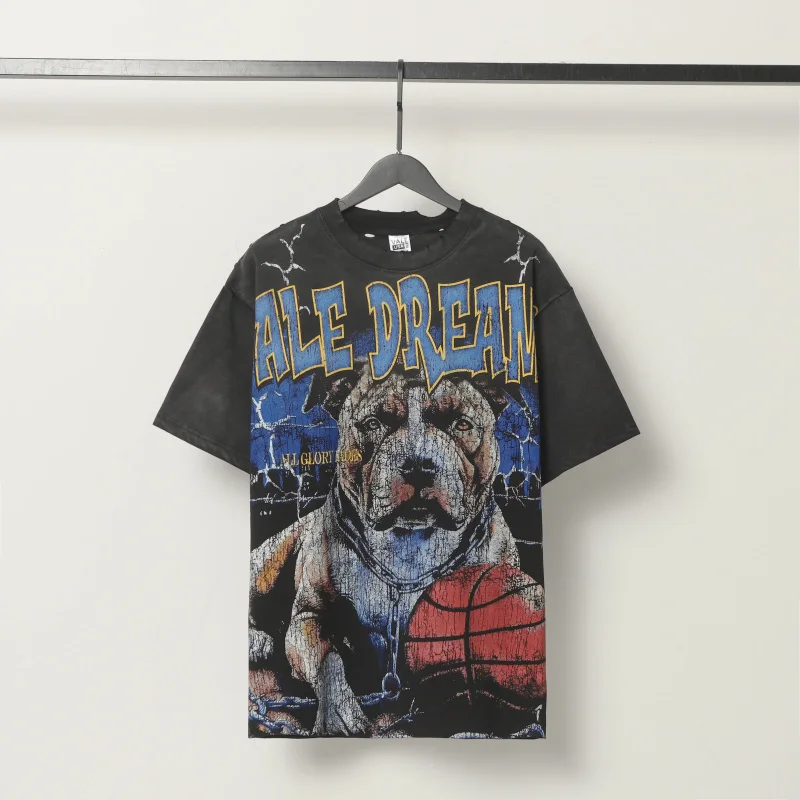 

Vallet Washed Short Sleeve Retro Graphic Printd Summer Crew Neck Oversize T shirt Men Tops Oversize Hiphop Streetwear T shirts