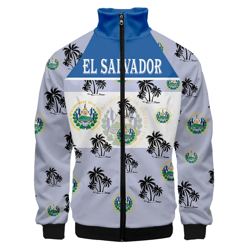 El Salvador Flag 3D Baseball Jacket Men Bomber Jacket Harajuku Fashion Coat Stand Collar Zipper Sweatshirt Casual Sportswear Top