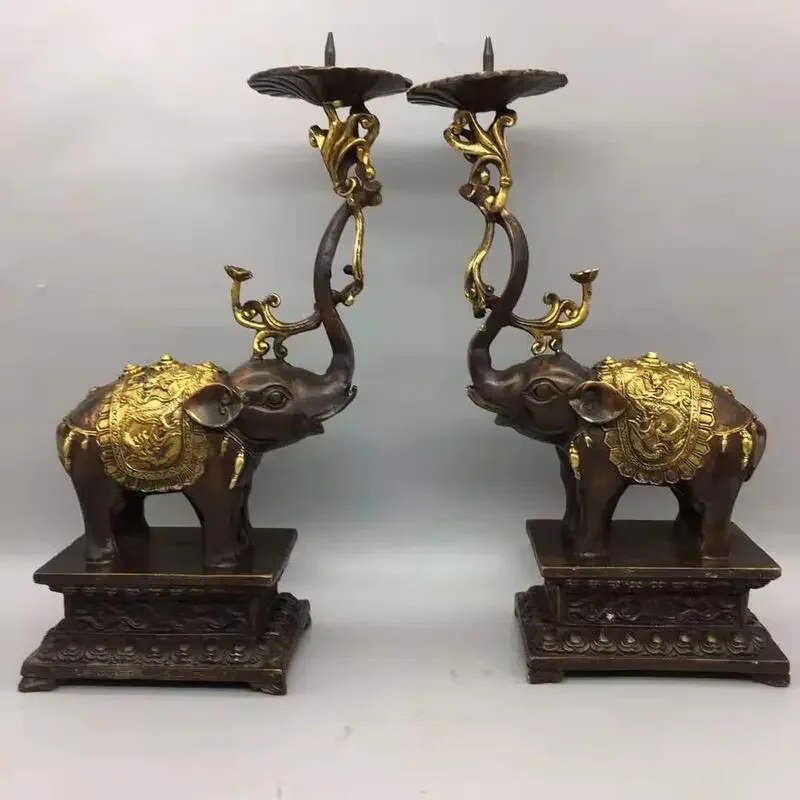 

Brass gilded elephant copper candlestick, a pair of copper candlesticks, feng shui mascot, home decoration