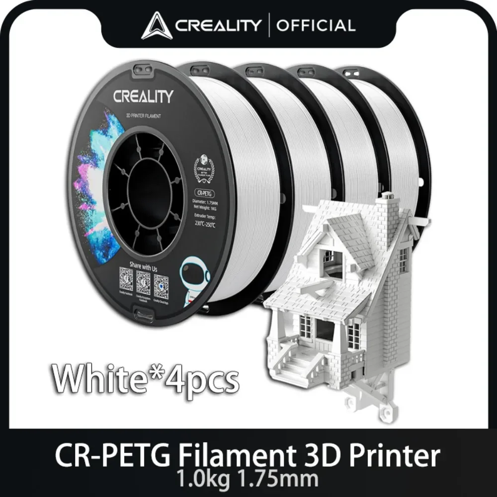 

Creality CR PETG Пластик 1,75 мм 1 кг Нить для 3D-принтера Белый * 4 шт. Экологичные без запаха и нетоксичные материалы для 3D-печати