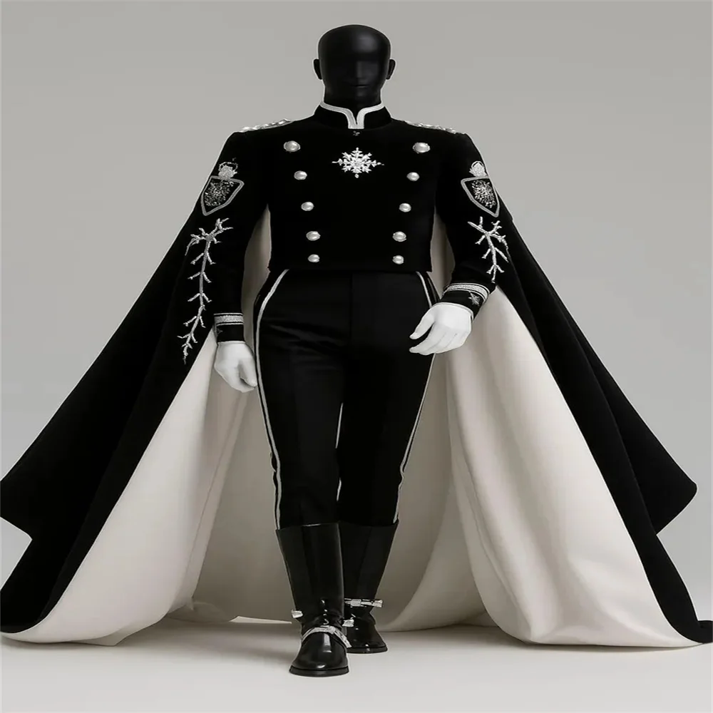 Königlicher schwarzer Militärfrack aus dem 18. Jahrhundert, viktorianisches Steampunk-Gefolgekostüm, mittelalterliches Aristokraten-Ballkleid