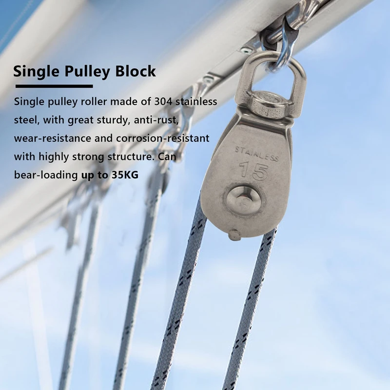 A40T 4 個シングルプーリーブロック M15 ステンレス鋼小さなプーリーローラー屋外 360 のロープコード用 ° スイベルシルバープーリー