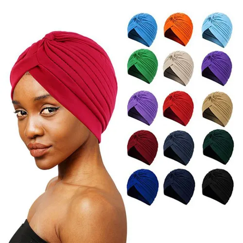 Nuevo Turbante anudado con volantes para mujer, pañuelo suave para la cabeza, ropa de calle informal, Hijab musulmán para mujer, sombreros indios, gorra para quimio contra el cáncer, Turbante