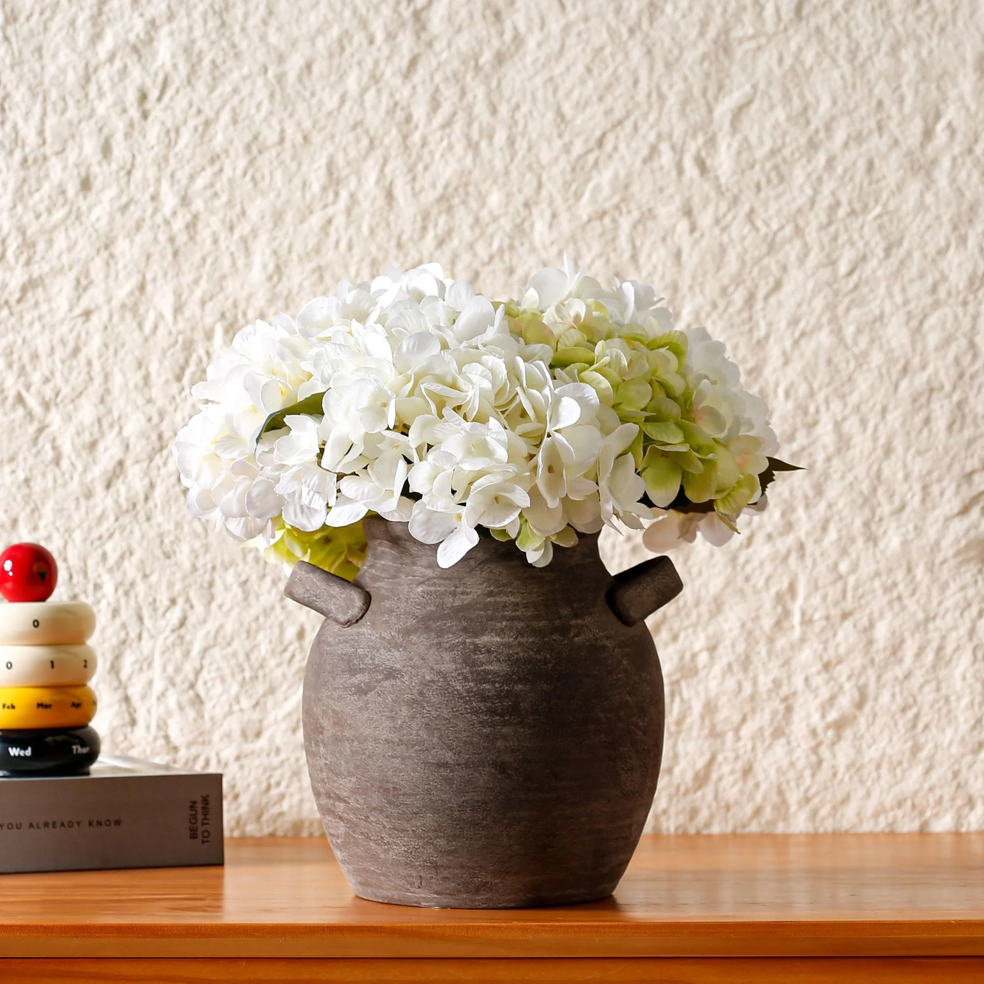Handmade Double‑Ear Ceramic Vase Rough Pottery Vase for Fresh Dried Flowers Living Room Entrance Desktop Home Decor Retro