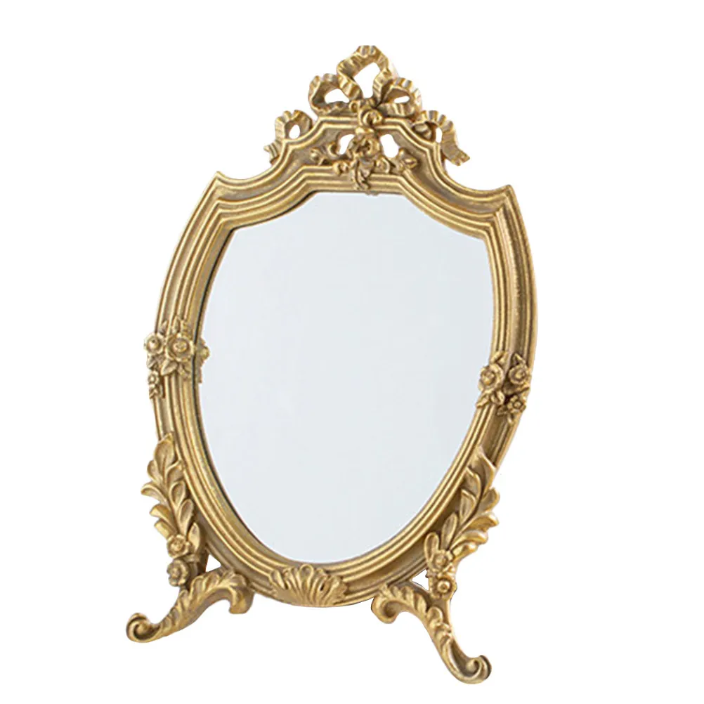 

Desktop Makeup Mirror Retro Design Resin and Glass Tabletop Mirror for Home Office Dorm Bathroom Decor