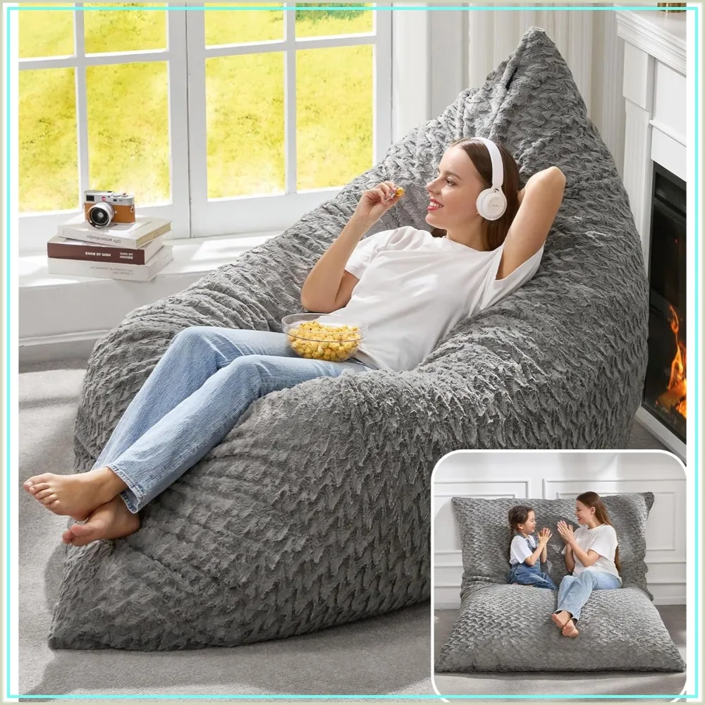 Adult Bean Bag Chair 3 in 1 Convertible Large Sofa Bed for Adults, Washable Cover, Gray