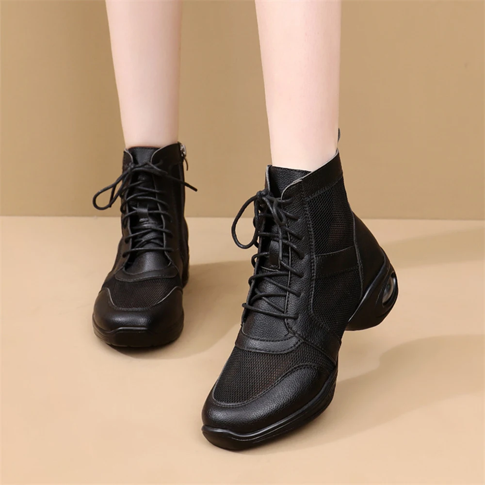 Latin Dance Shoes Summer Mesh Women's Soft Leather Soft Sole Outdoor Indoor Dance Shoes Lace Up Zipper Lightweight Dance Shoes