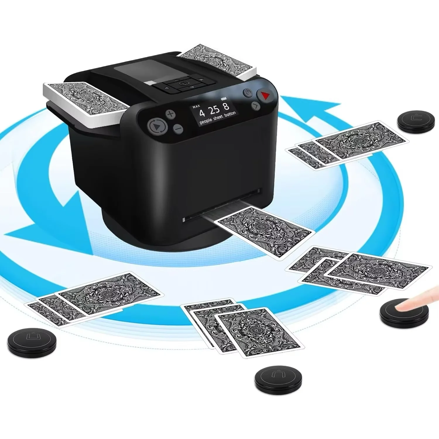 

8-Player Automatic Card Shuffler & Dealer,1-2 Decks, 4 Remotes 360°/180° Dealing,Compatible with 20+ Games