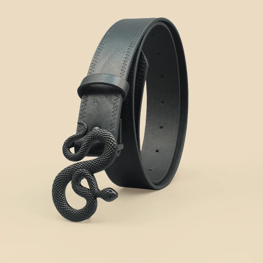 Black Casual Pu Women's Belt with High-End Feel, Matte Snake Buckle Fashion Belt, Dress, Jeans, Shirt Accessories