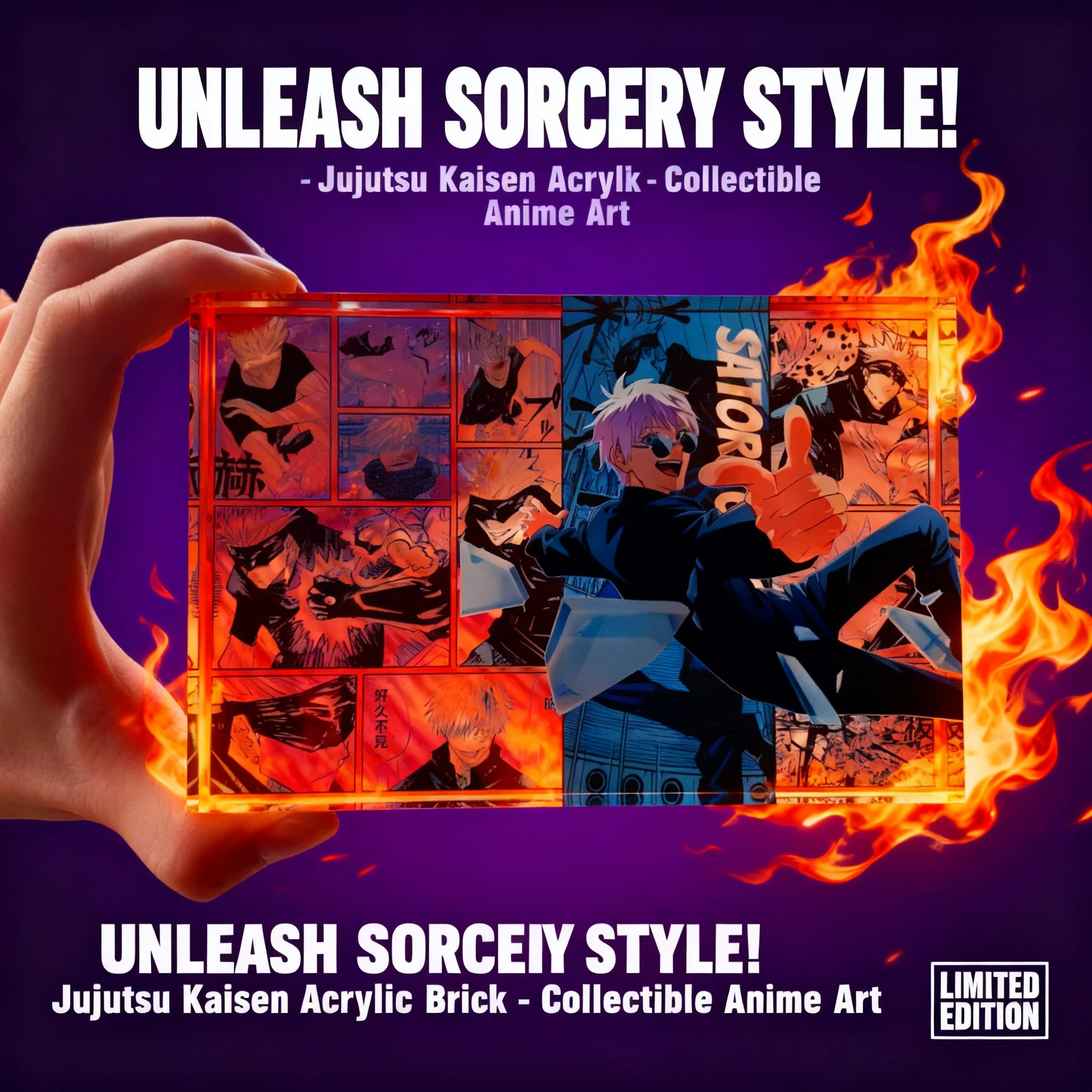 

Акриловая фигурка-подставка Jujutsu Kaisen: Годжо Сатору, Гето Сугуру. Настольный декор, аниме-мерч, акриловый блок с персонажами.