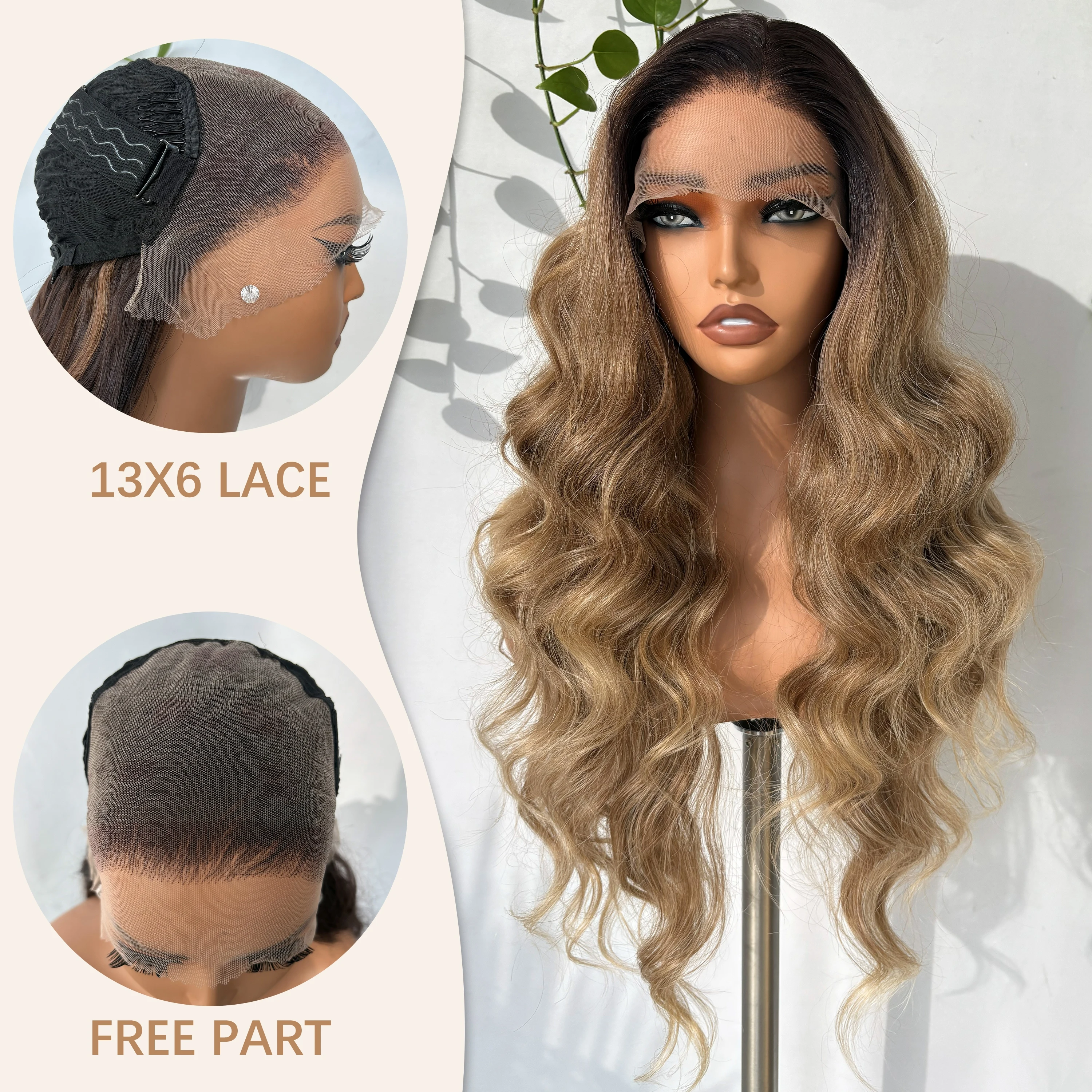 X-TRESS Synthetic Long Wave Lace Front Wig Pre-Plucked 28inch For Women 6X13 Free Part Lace Frontal Hair Wigs Fashion Daily
