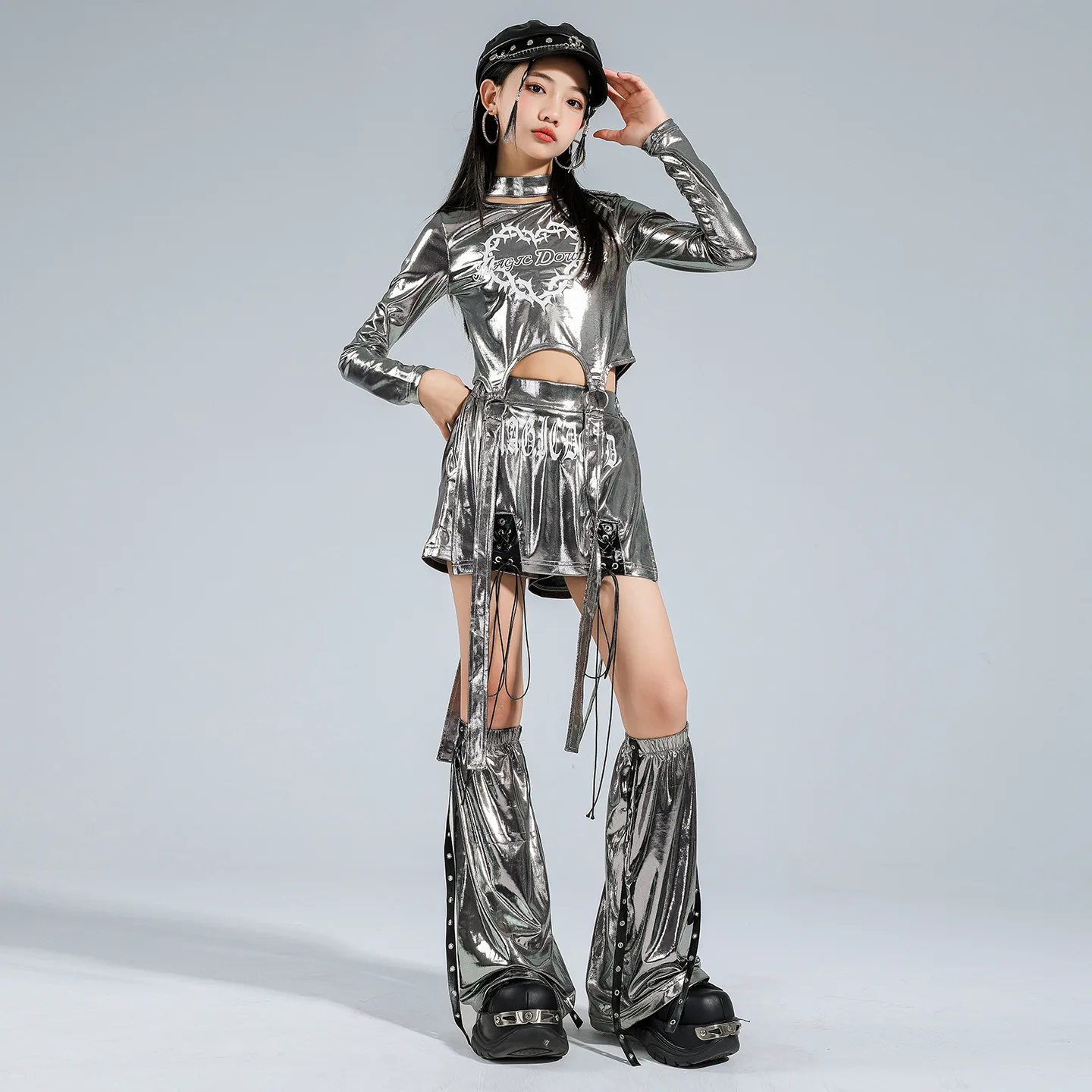 

Серебряная джазовая одежда для девочек, танцевальная одежда в стиле хип-хоп, костюм для выступлений Kpop, детская одежда для подиума, концертная одежда, сценическая одежда
