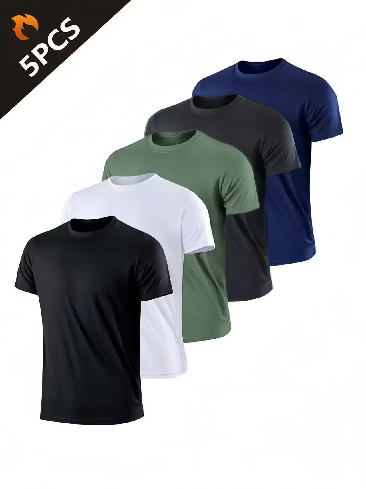 

5 шт. мужская однотонная быстросохнущая спортивная футболка, дышащий легкий топ с круглым вырезом для фитнес-тренировок, бега