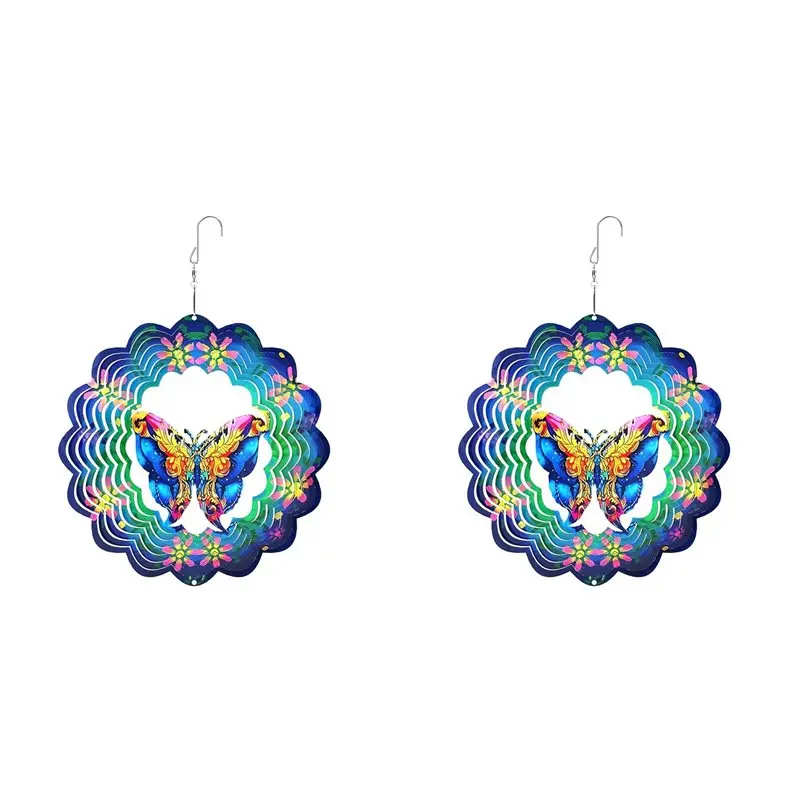 BMBY-2X Wind Spinners Outdoor, Hanging Butterfly Outdoor Wind Spinner, Metal Wind Spinners For Patio Art Decorations