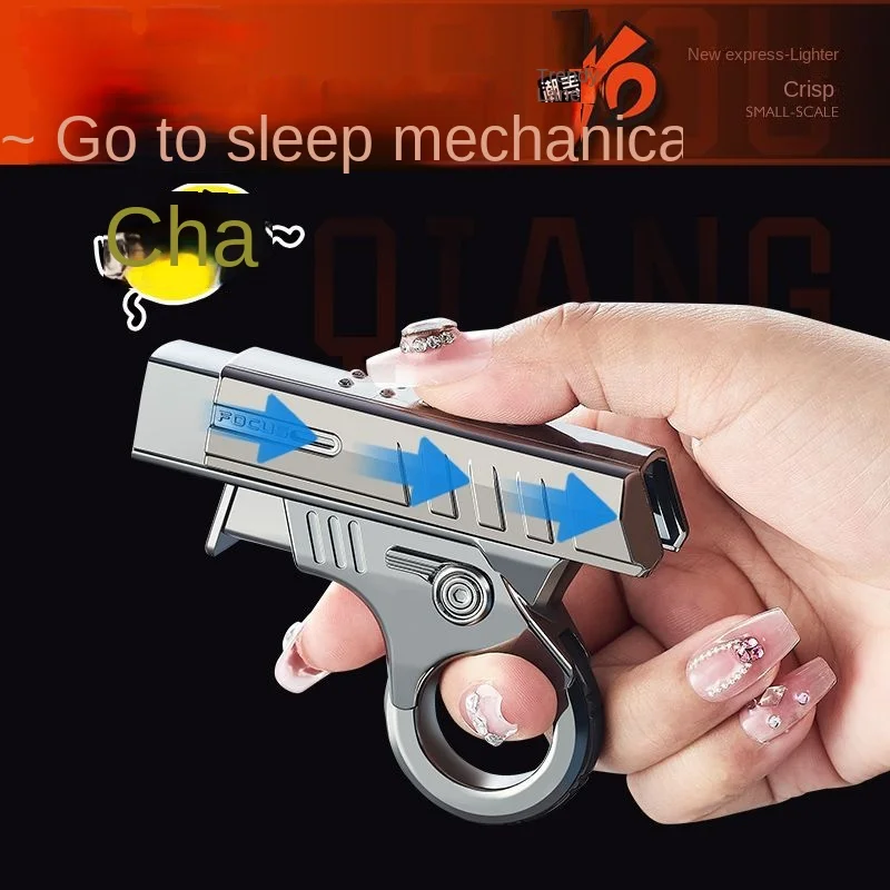 

Alloy Gun Type Inflatable Lighter Windproof Special Agent Gold Finger Decompression Toy Metal Ring Pistol NO GAS