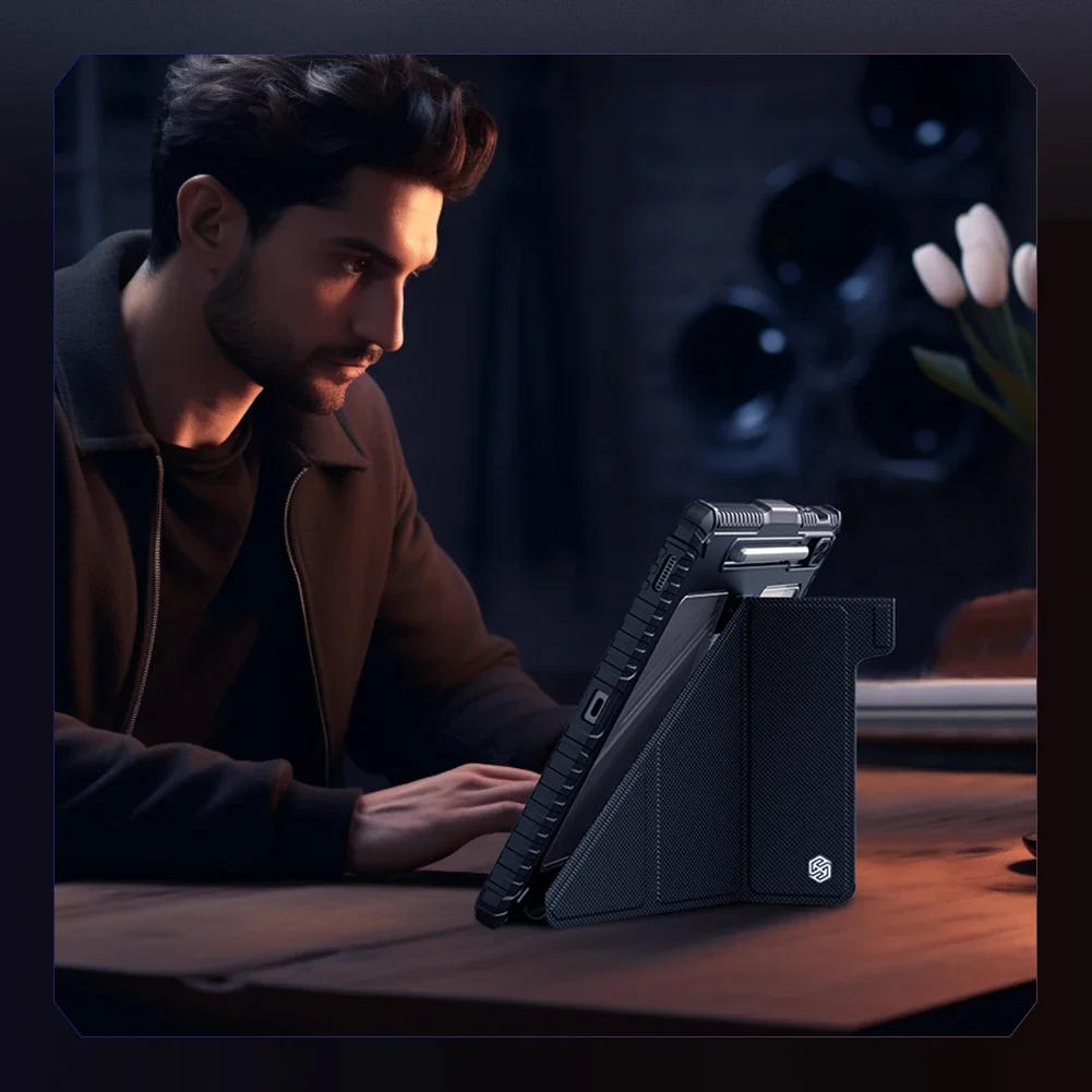 NILLKIN Bumper for Samsung Galaxy Tab S10 Ultra Slide Camera Case Flip Leather Case with Stand Back Cover