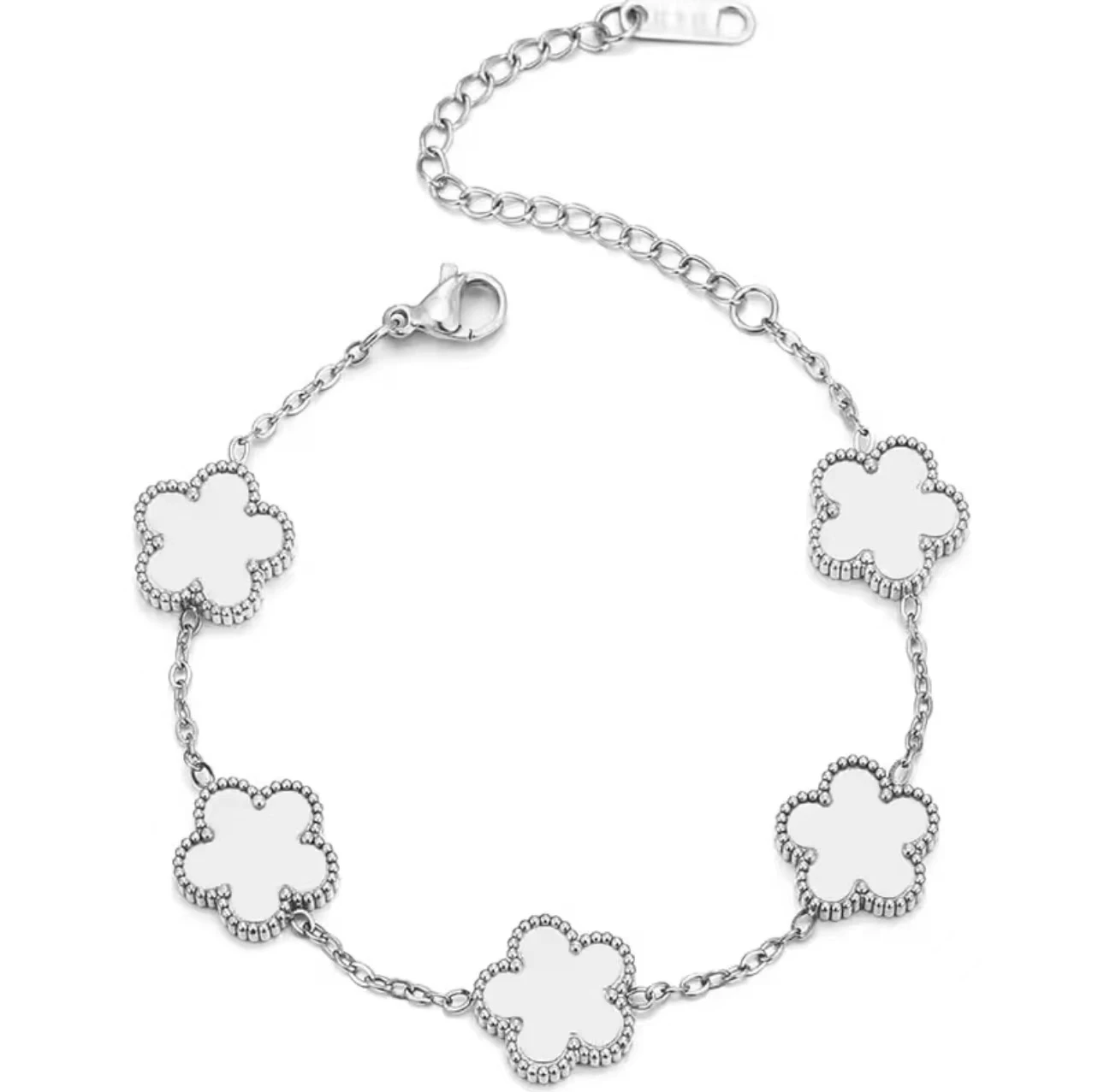 Luxury Woman Silver Plated Five Leaf Flower Adjustable Bracelet Plum Blossom Plant Stainless Steel Jewelry Clover