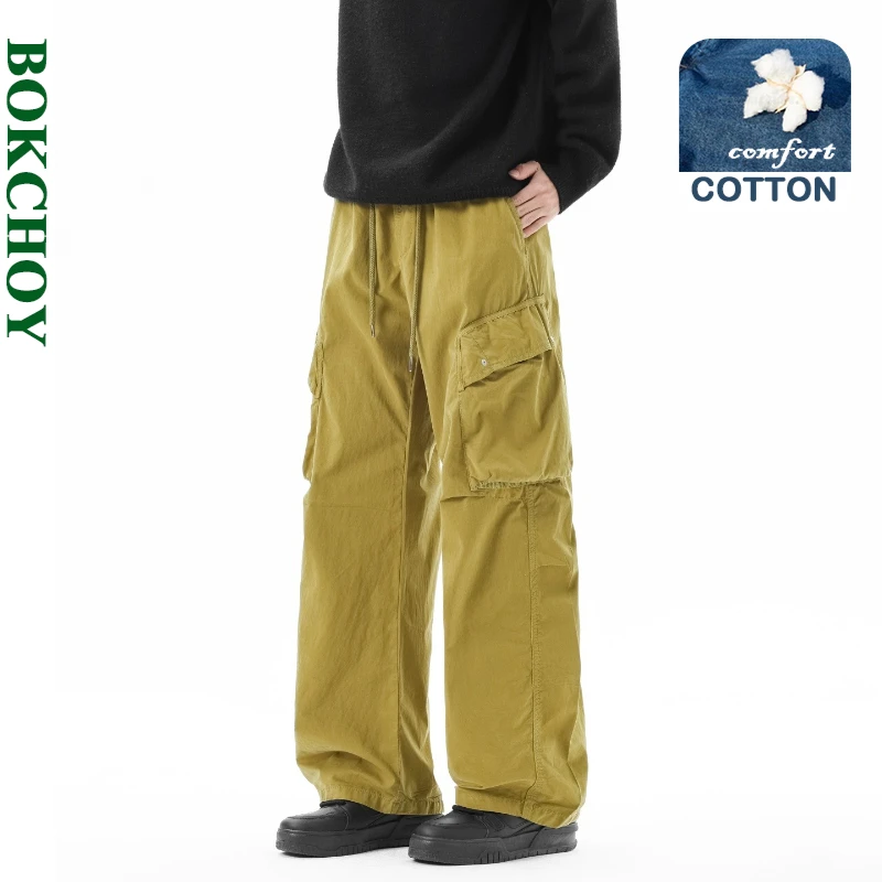 2026 Spring Summer New Comfort Cotton Multi-pockets Cargo Pant for Men Casual Drawstring Pants JL26216