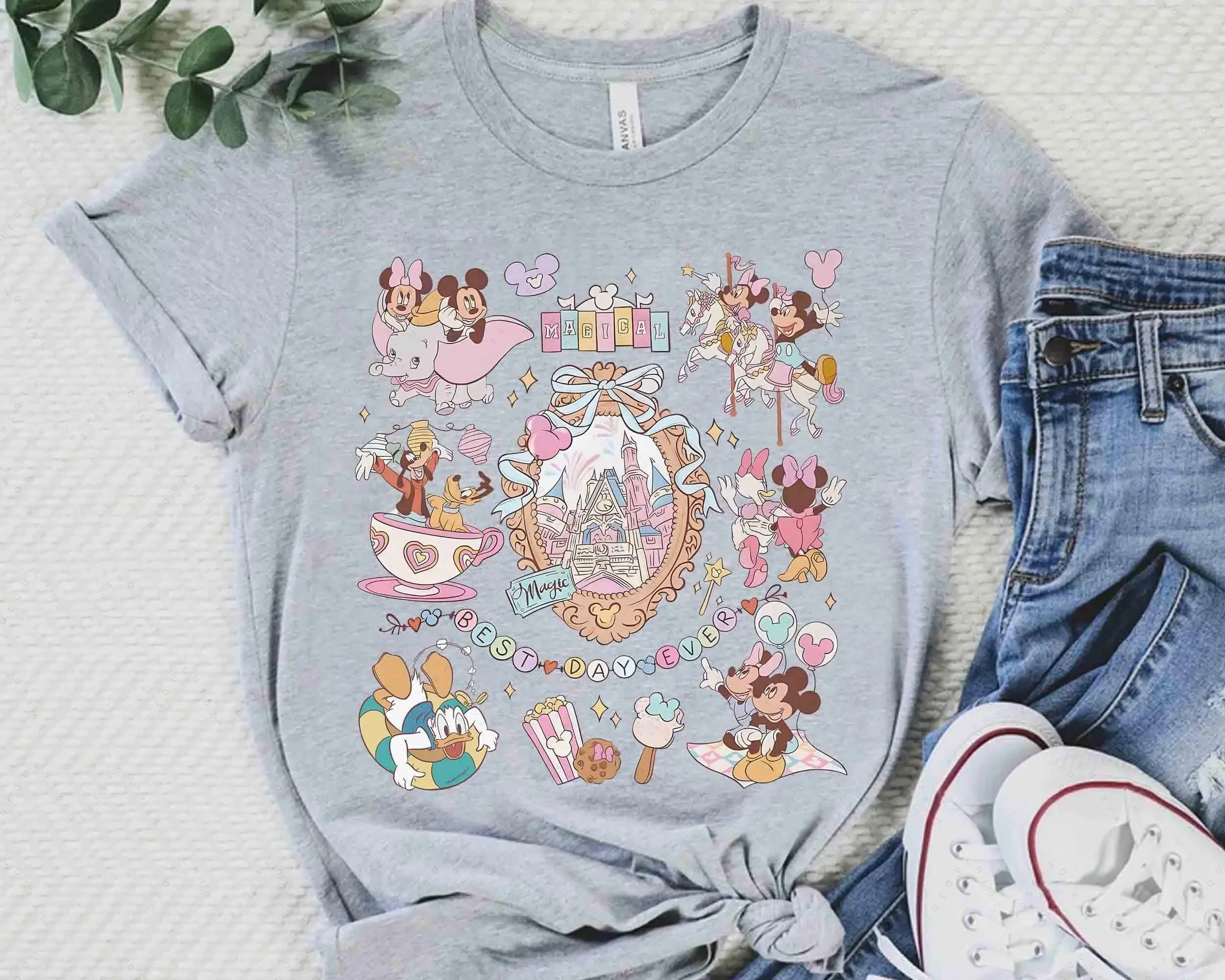 ملابس ديزني فاميلي بين الوالدين والطفل، فستان نسائي بفيونكة من ميكي كاسل ماجيك كينغدوم تور، ملابس الوالدين والطفل