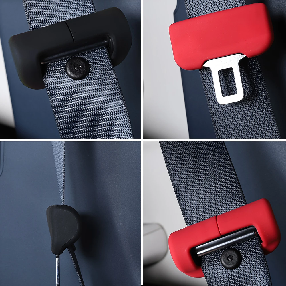 2ชิ้นสำหรับ Tesla รุ่น3 /y seatbuckle ป้องกันปลอกซิลิโคนป้องกันการชนสีแดงรถสีดำเข็มขัดป้องกันคลิป