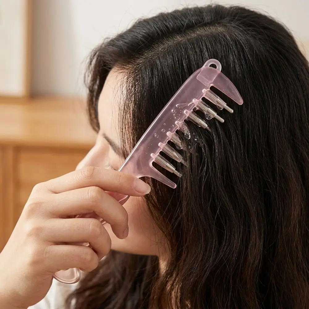 Rolling Metal Teeth Scalp Liquid Guide Comb Built-in Liquid Reservoir Anti-Static Hair Growth Comb Anti-Frizz Transparent