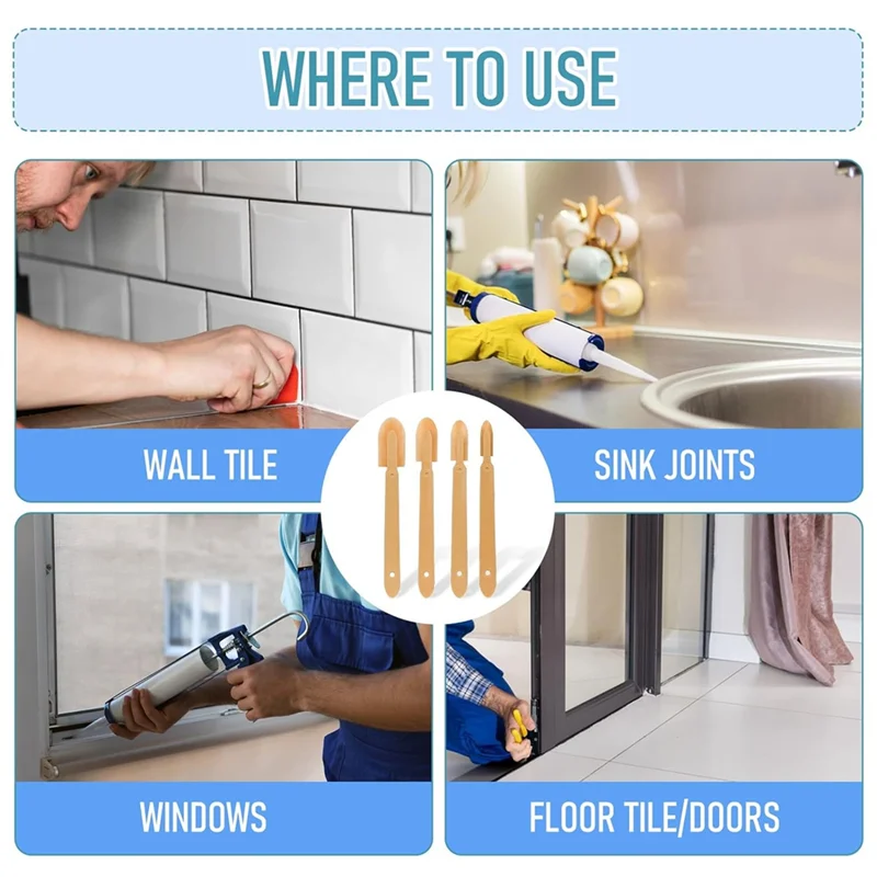 

Silicone Caulking Tool, 4 Sizes Caulk Remover Tool Sealant Finishing Tool Set Caulk Applicator Spreader Rubber Spatulas-AB36