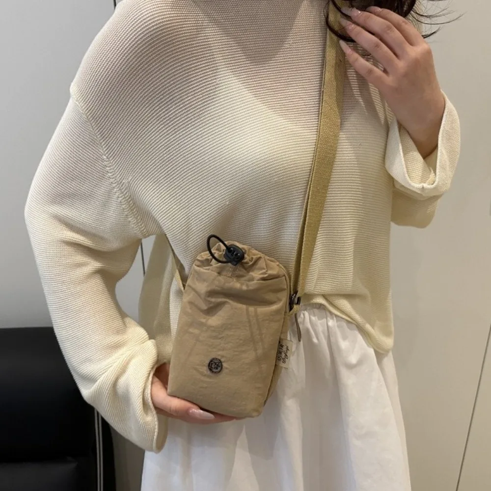 

Solid Color Mini Nylon Crossbody Bag Zipper Multifunctional Drawstring Small Square Bag Korean Style Storage Bag