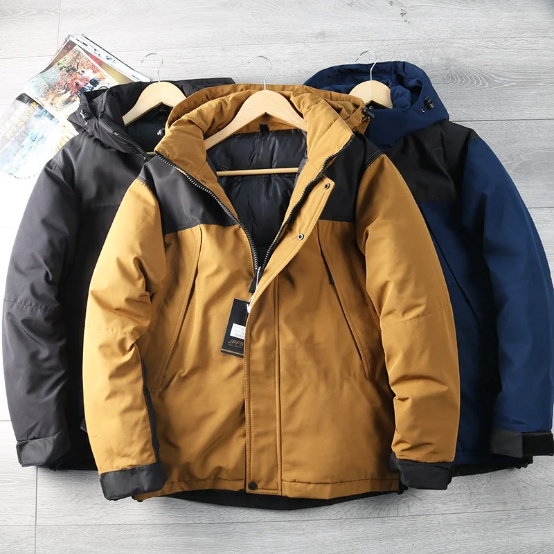 

Высокопушистый мужской хлопковый тюнет, удобный теплый модный съемный капюшон, контрастный цветной дизайн, зимняя верхняя одежда, пальто