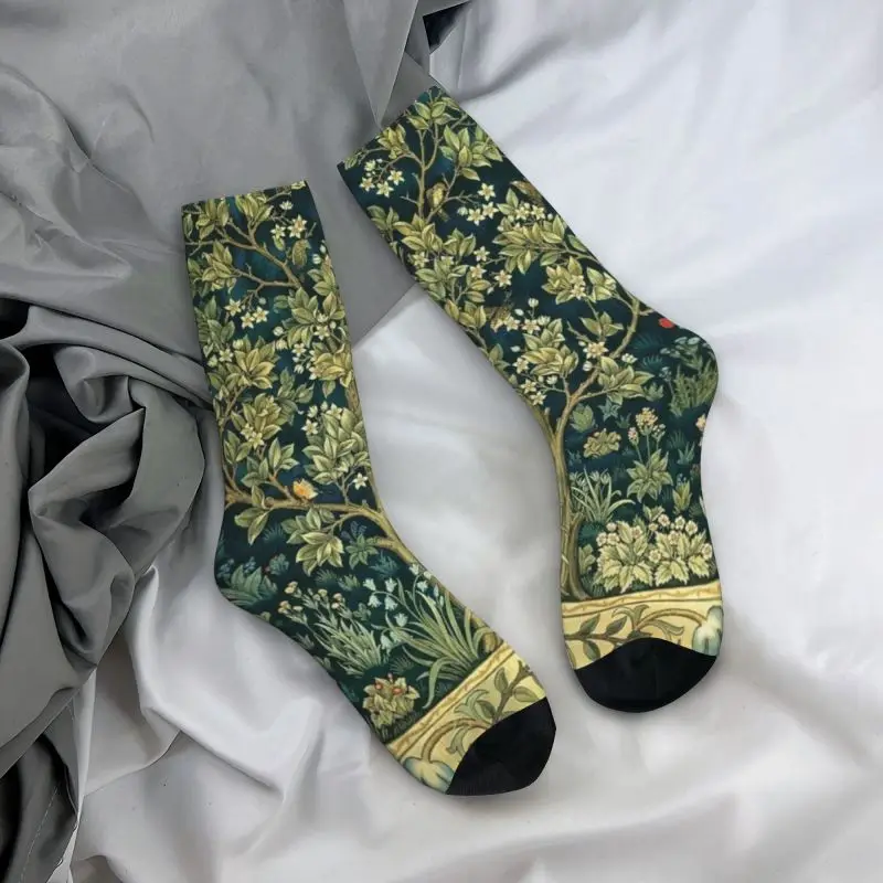 Cooler Druck Baum des Lebens von William Morris Socken für Männer Frauen dehnbar Sommer Herbst Winter Blumen Textil Muster Crew Socken