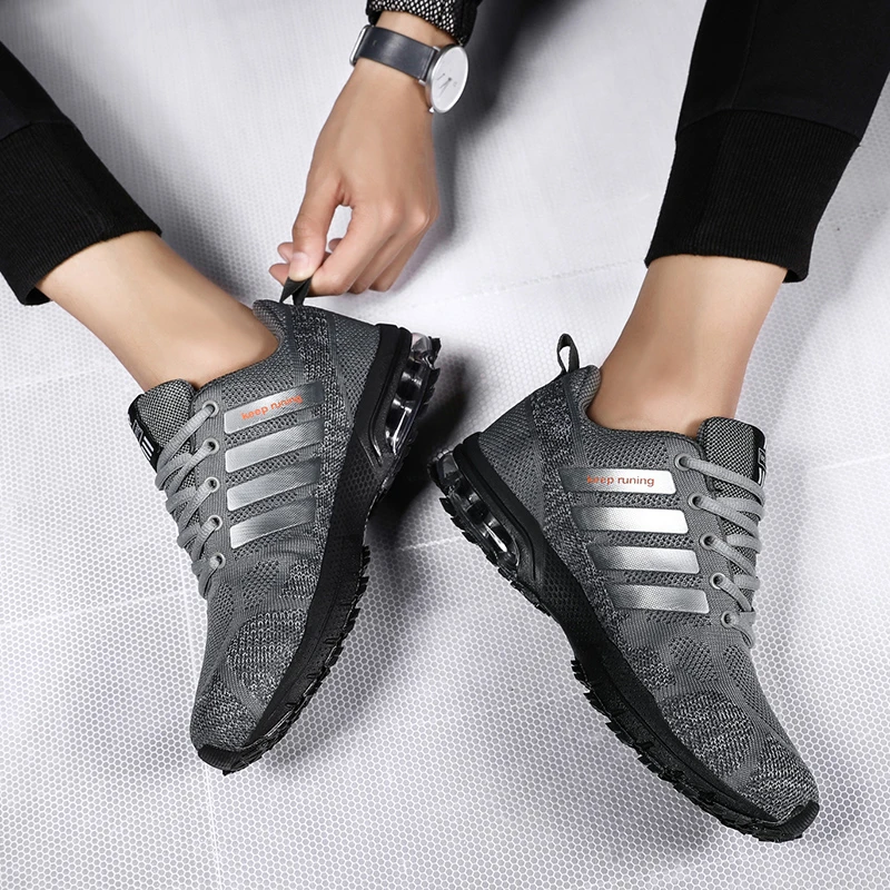 Cushion Men Sport Shoes Breathable Mesh Lace-up Sneakers Outdoor Light Non-slip Gym Trainers Walking Jogging Flats Big Size