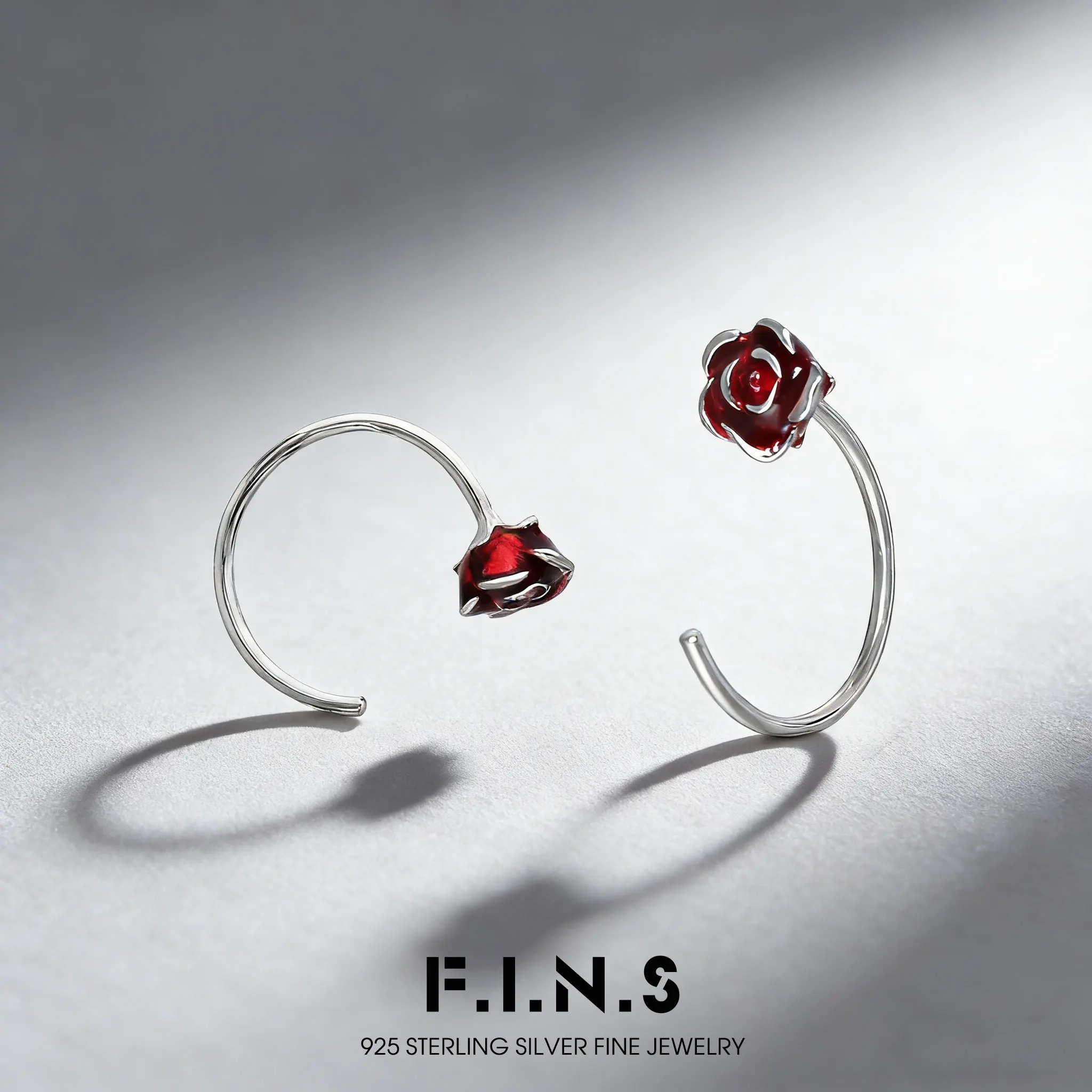 

F.I.N.S Red Rose S925 Sterling Silver Stud Earrings Minimalist Style Retro Old Piercing Hoop Ear Care Hypoallergenic Fine Jewels