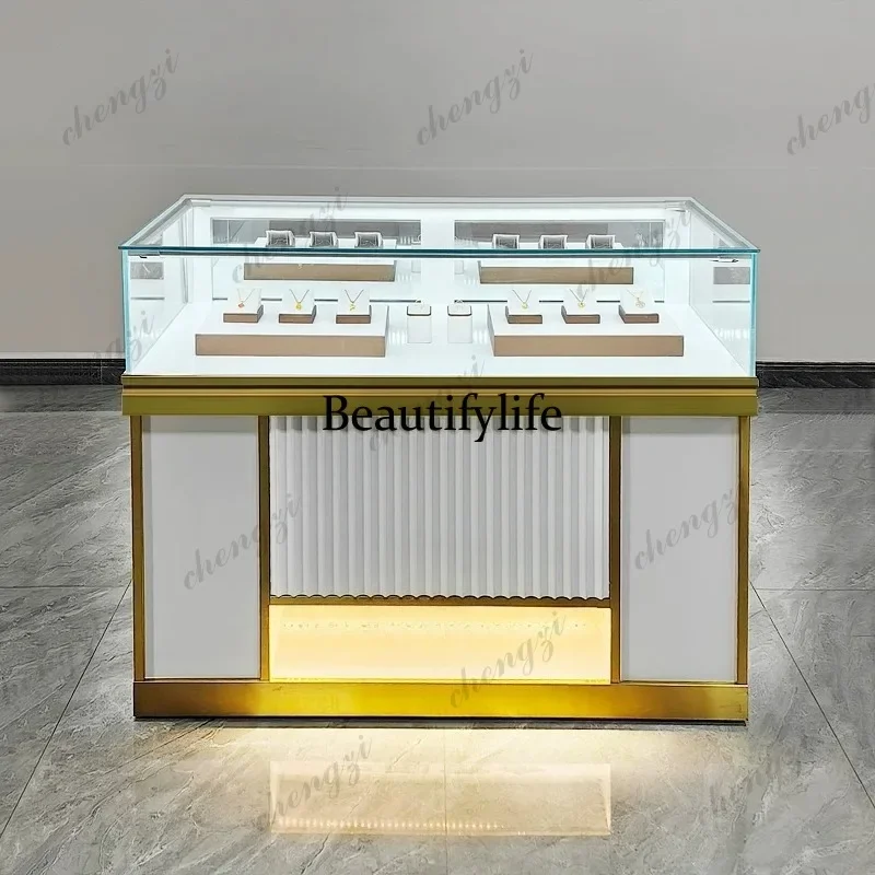 BBB Luxury Jewelry Display Cabinet Accessories Jade Gold Store Painted Wood Glass Showcase